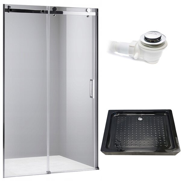 BPS-koupelny Posuvné sprchové dveře HYD-PD03B 100 chrom/transparent pro instalaci do niky + vanička HYD-OSV-SXL03C 100x80 černá