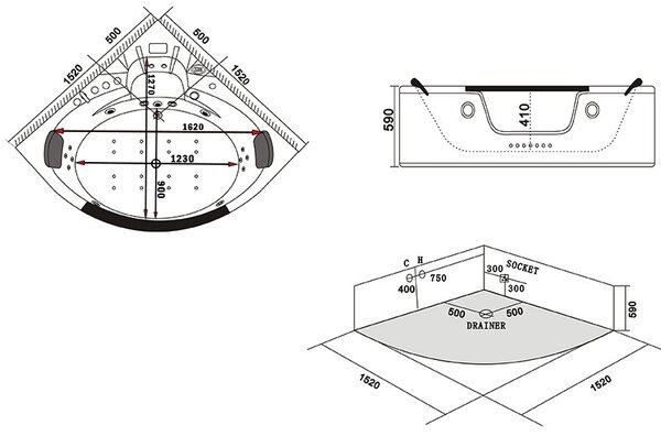 BPS-koupelny Hydromasážní vana HYD-OR632A 152x152 bez ohřevu vody
