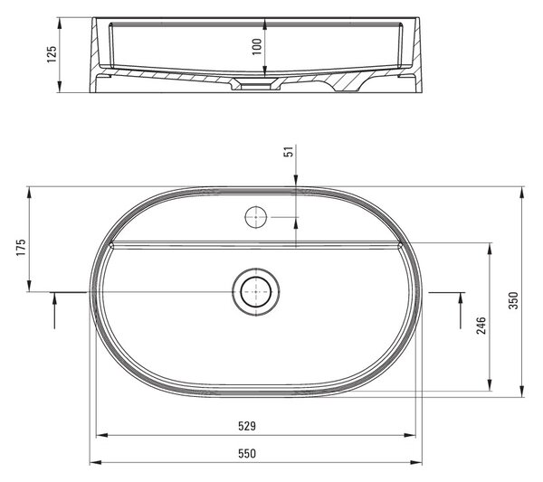 Deante Silia, granitové umyvadlo na desku 550x350x125mm, černá matná, DEA-CQS_NU6B