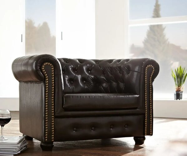 Chesterfield Bis Křeslo s puncy tmavě hnědé