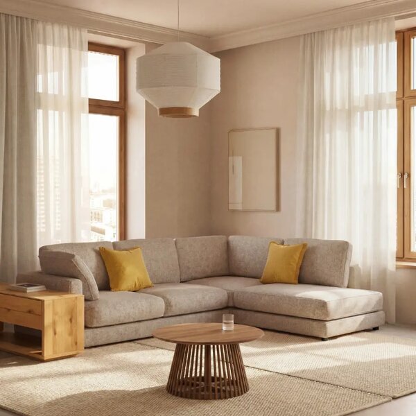 Kave Home Béžová rohová bouclé pohovka Gala 300 cm II., pravá