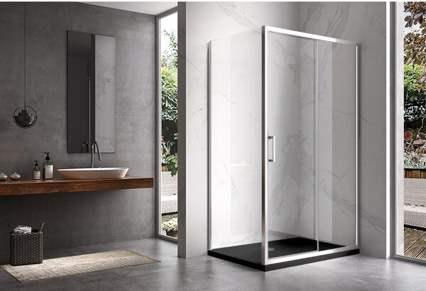 BPS-koupelny Obdélníkový sprchový kout HYD-OK103A 100x80 chrom/transparent + vanička HYD-OSV-SXL03C černá