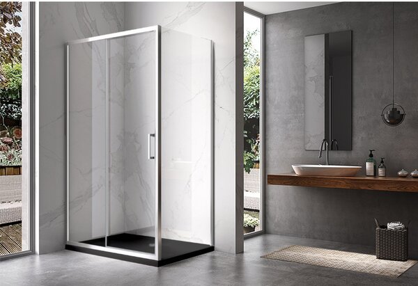 BPS-koupelny Obdélníkový sprchový kout HYD-OK103A 100x80 chrom/transparent + vanička HYD-OSV-SXL03C černá