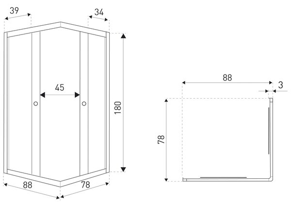 Novoterm Obdélníkový sprchový kout NV-Olga SQ BL 90x80, černý/transparent - bez vaničky