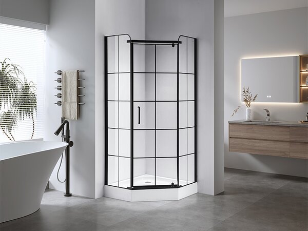 BPS-koupelny Pětiúhelníkový sprchový kout HYD-PK06B 90x90 černá/transparent + vanička HYD-PSV-SXL07B bílá