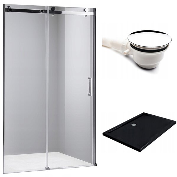 BPS-koupelny Posuvné sprchové dveře HYD-PD03C 110 chrom/transparent pro instalaci do niky + vanička HYD-OSV-ST03B 100x80 černá