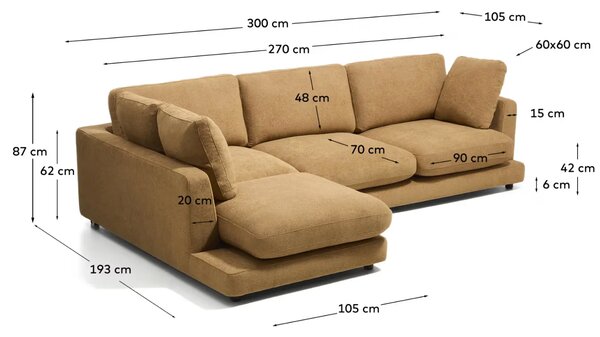 Kave Home Žlutá rohová bouclé pohovka Gala 300 cm, levá
