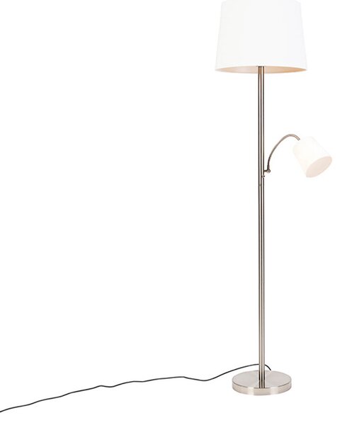 Chytrá stojací lampa ocelová s bílým stínidlem vč. WiFi A60 a E14 - Retro