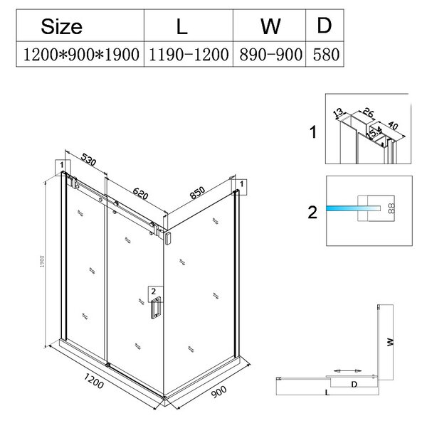 BPS-koupelny Obdélníkový sprchový kout BS14C 120x90 černá/transparent - bez vaničky