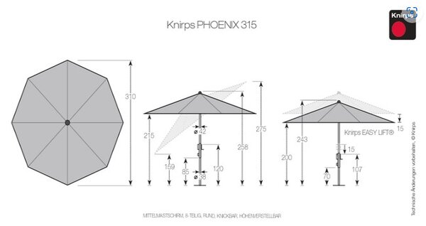 Knirps PHOENIX zahradní slunečník 315 cm šedá Knirps