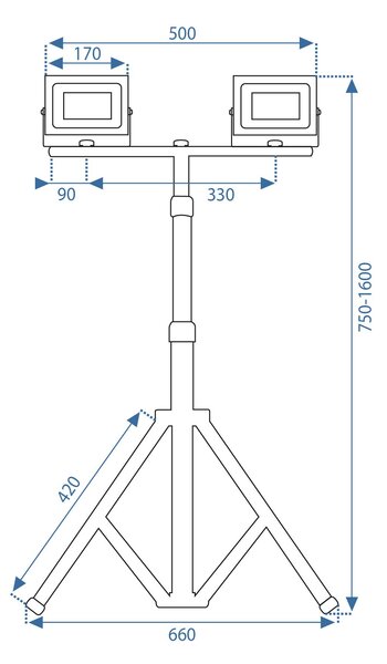 Toolight Rea, Halogen LED budowlany na statywie RSL005-2x50N, OSW-10204