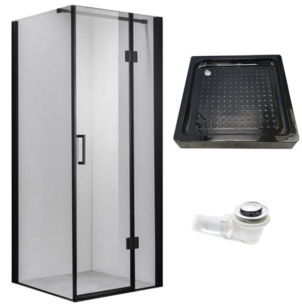 BPS-koupelny Čtvercový sprchový kout HYD-SK1390A 80x80 černá/transparent + vanička HYD-SSV-SXL02A černá