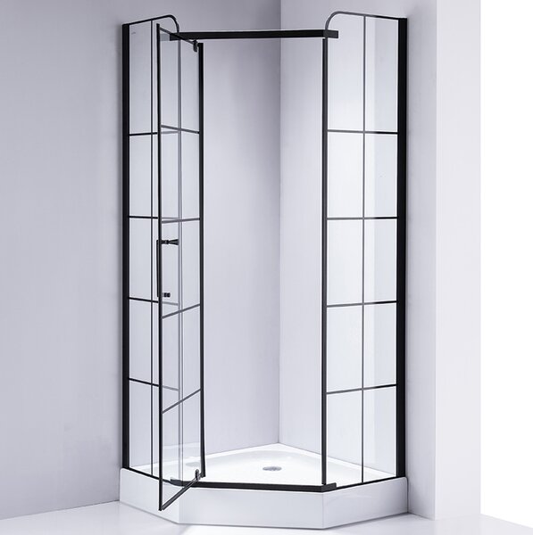BPS-koupelny Pětiúhelníkový sprchový kout HYD-PK06B 90x90 černá/transparent + vanička HYD-PSV-SXL07B bílá