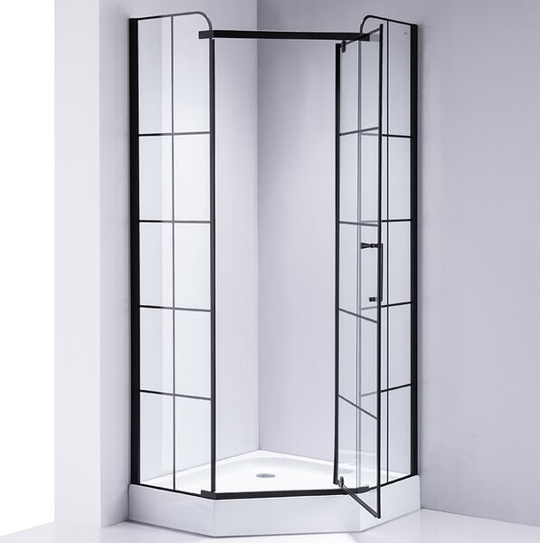 BPS-koupelny Pětiúhelníkový sprchový kout HYD-PK06B 90x90 černá/transparent + vanička HYD-PSV-SXL07B bílá