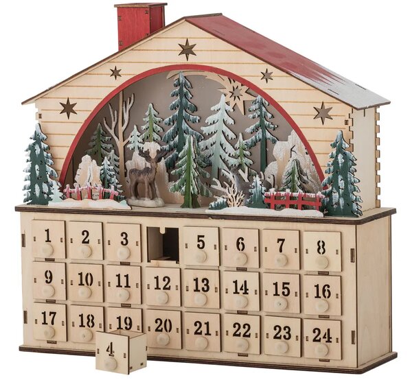 Bloomingville Dřevěný adventní kalendář Melvin s LED světlem