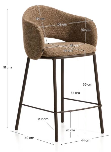 Kave Home Hnědá čalouněná barová židle Maina 65 cm