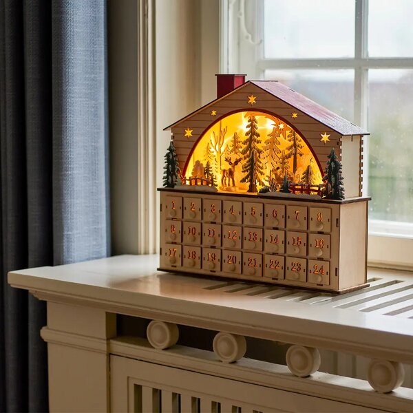 Bloomingville Dřevěný adventní kalendář Melvin s LED světlem