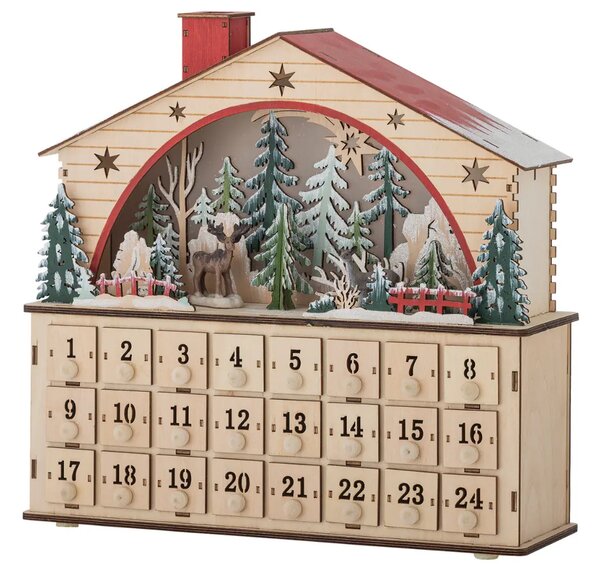 Bloomingville Dřevěný adventní kalendář Melvin s LED světlem