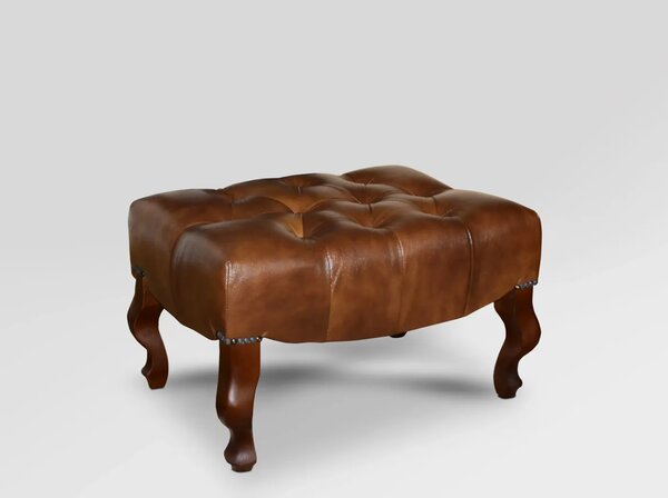 Chesterfield Windsor Kožený taburet s dřevěnými nohami