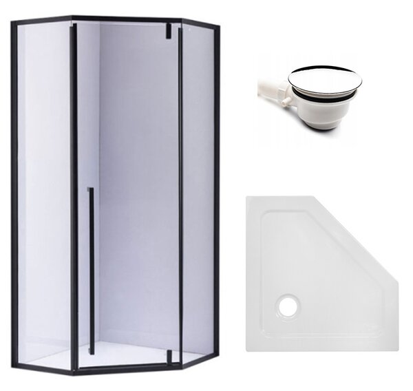 BPS-koupelny Pětiúhelníkový sprchový kout HYD-PK07B 90x90 černá/transparent + vanička HYD-PSV-ST07B bílá