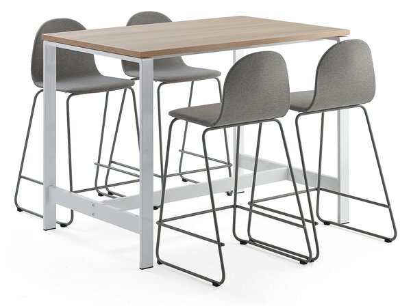 AJ Produkty Sestava VARIOUS + GANDER, stůl 1200x800x900 mm, dub + 4 barové židle, zelenošedé