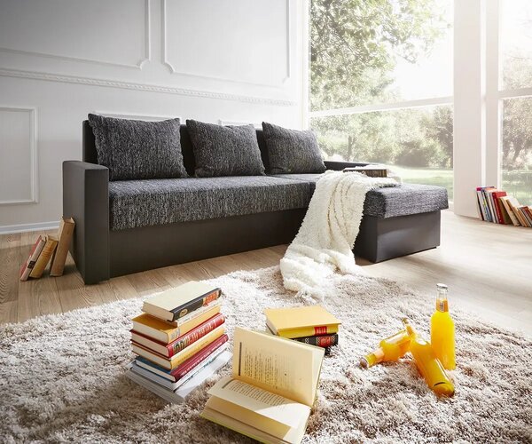 Asia schwarz Rohová rozkládací sedací souprava