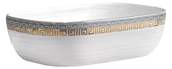 BPS-koupelny Keramické umyvadlo na desku HYD-MO-WH-MOD1-455 45,5x32,5 cm, bílé/zlato-stříbrný dekor