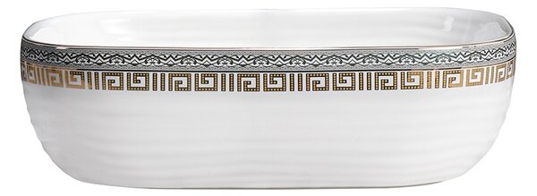 BPS-koupelny Keramické umyvadlo na desku HYD-MO-WH-MOD1-455 45,5x32,5 cm, bílé/zlato-stříbrný dekor