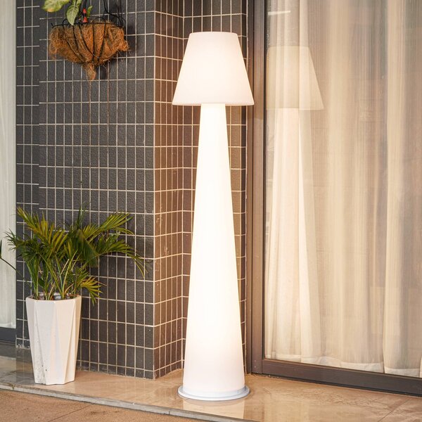 Lucande LED dobíjecí terasové světlo Gauri, bílé, 153 cm, IP44, stmívatelný, Bílá / opál, Plast, Moderní