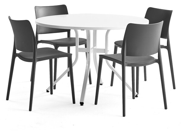 AJ Produkty Sestava Various + Rio, 1 stůl a 4 antracitové židle