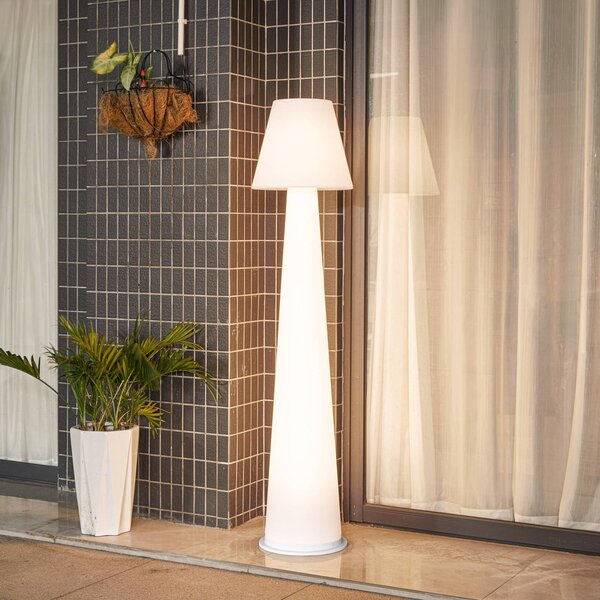 Lucande LED dobíjecí terasové světlo Gauri, bílé, 153 cm, IP44, stmívatelný, Bílá / opál, Plast, Moderní