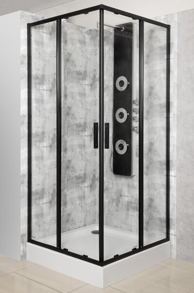 Novoterm Čtvercový sprchový kout NV-Solid SQ BL 80, černý/transparent - bez vaničky