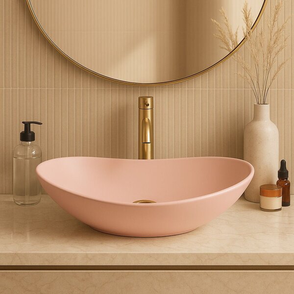 Keramické umyvadlo na desku REA ROYAL Powder Pink mat
