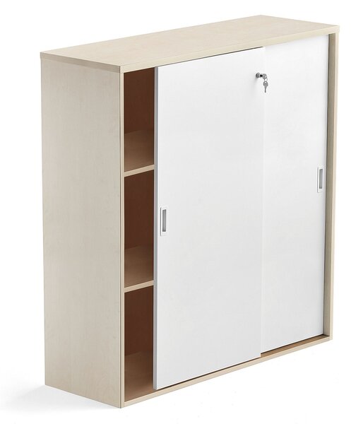 AJ Produkty Skříň s posuvnými dveřmi MODULUS XL, uzamykatelná, 1200x1200 mm, bříza, bílé dveře