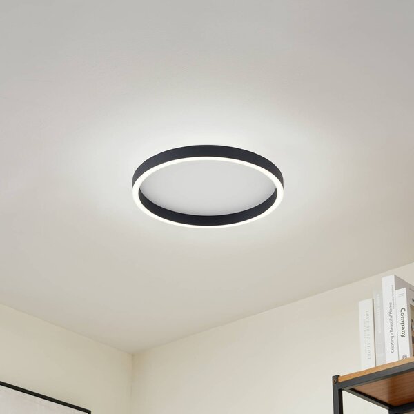 Lucande LED stropní svítidlo Rotundo, Ø 40 cm, černé, stmívatelné, stmívatelný, Černá, Obývací pokoj / jídelna, Plast, Moderní