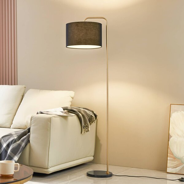 Lindby Stojací lampa Hillary, černá/zlatá, mramor, 153 cm, Černá, Obývací pokoj / jídelna, Textil / tkanina / hedvábí, Moderní
