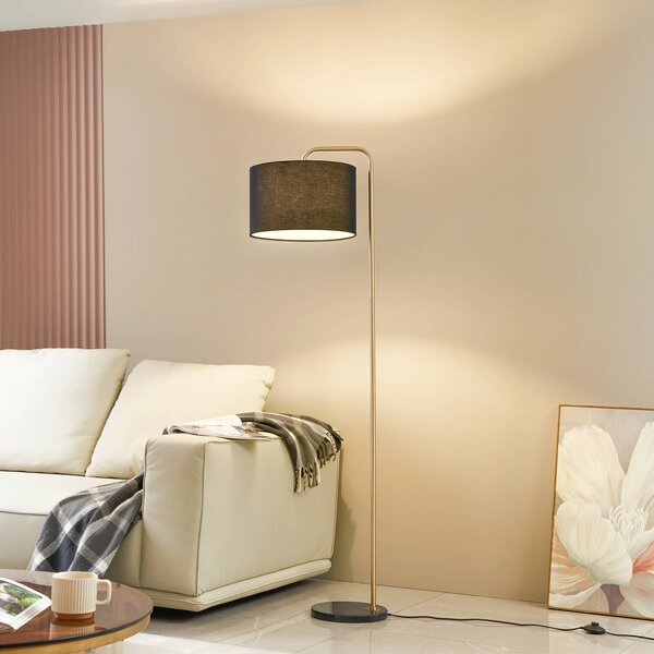 Lindby Stojací lampa Hillary, černá/zlatá, mramor, 153 cm, Černá, Obývací pokoj / jídelna, Textil / tkanina / hedvábí, Moderní
