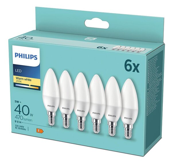 SADA 6x LED Žárovka Philips B35 E14/5W/230V 2700K