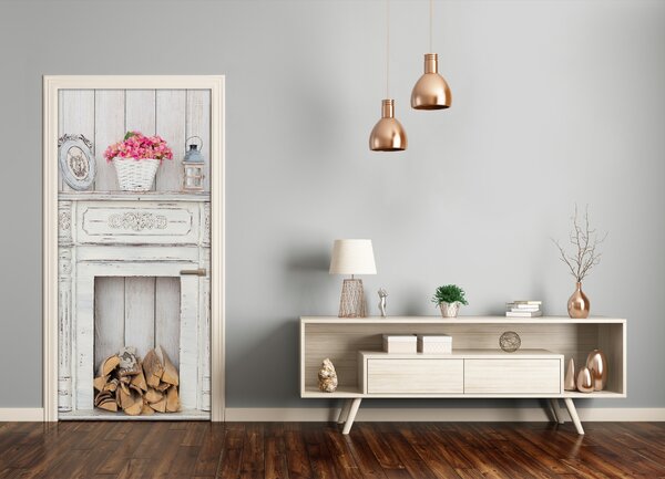 Fototapeta samolepící dveře dřevěný krb 95x205 cm