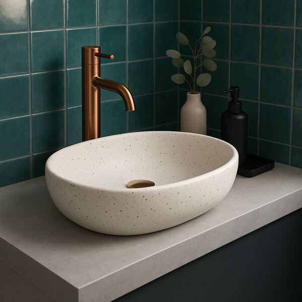 Keramické umyvadlo na desku REA Amelia 48x34,5 cm sandy