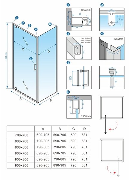 BPS-koupelny Čtvercový sprchový kout HYD-OK04B-BL 80x80 černá/transparent - bez vaničky