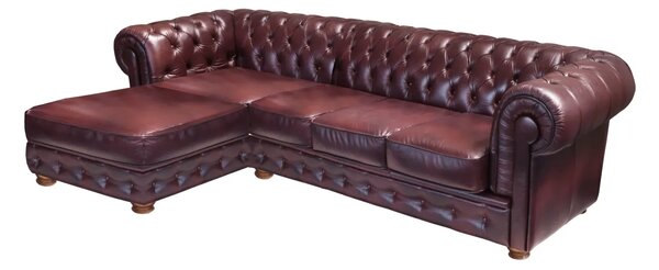 Chesterfield Recamira Kožená sedací souprava rohová s otomanem puncovaná / bez puncování