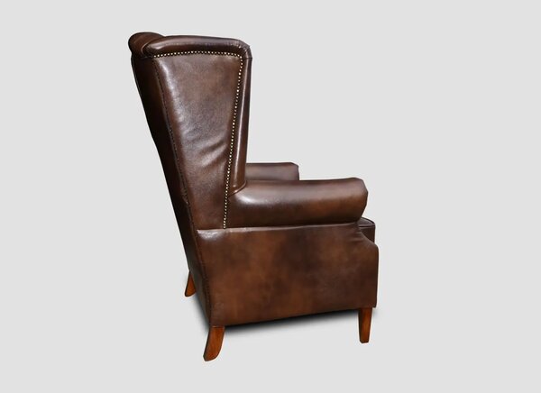 Chesterfield Harold Kožené křeslo na vysokých nohách puncované tmavě hnědé