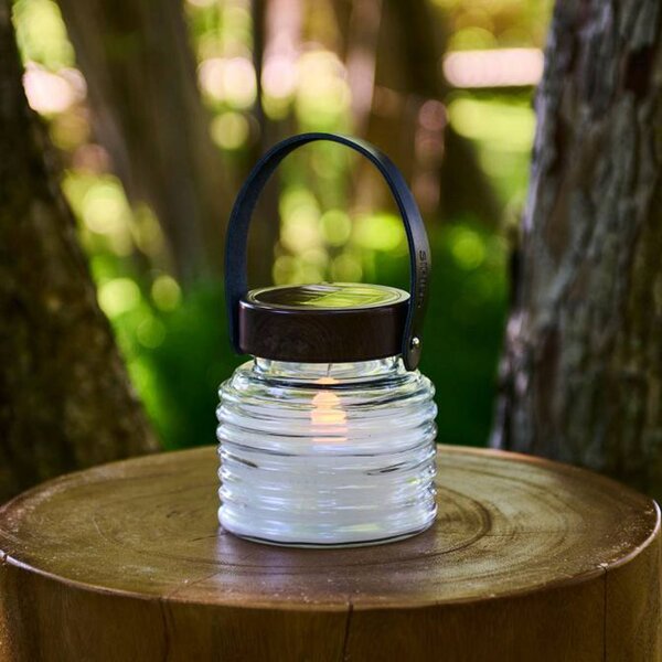 Sirius LED solární lampa Aston Jar, výška 12 cm, černá/hnědá, IP44, Čirá / transparetní, Sklo