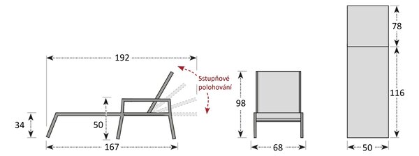 Doppler ACTIVE antracit, zahradní hliníkové lehátko