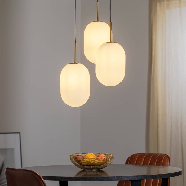 Eko-Light Závěsné světlo Alias, kov zlatý opálové sklo, 3 žárovky kulaté, stmívatelný, Bílá / opál, Obývací pokoj / jídelna, Sklo, Moderní