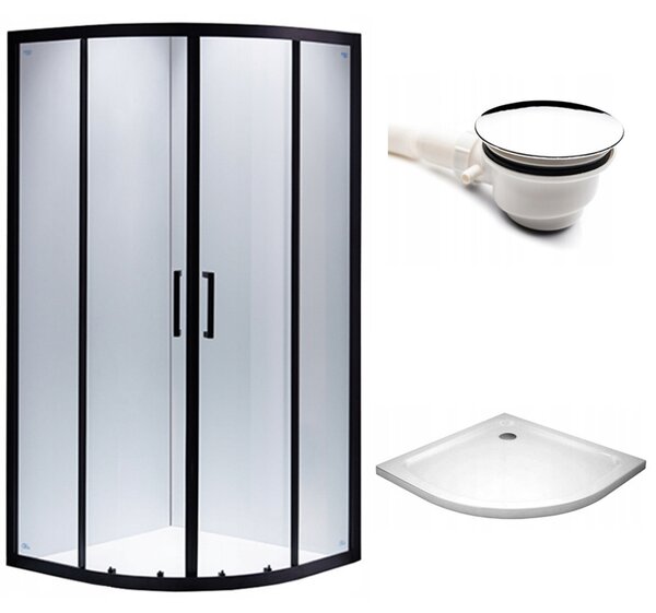 BPS-koupelny Čtvrtkruhový sprchový kout HYD-RK01A 80x80 cm černá/transparent + vanička HYD-RSV-ST01A bílá