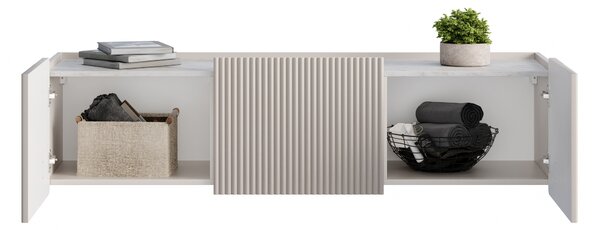 Závěsný TV stolek Malmi 150 cm - kašmírový / crema bianca / zlatý