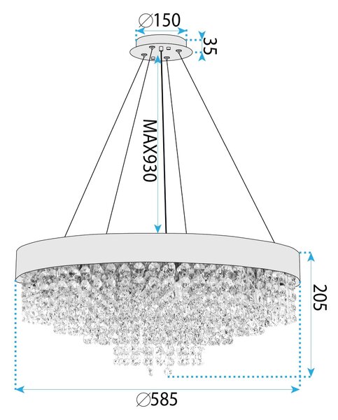 Toolight Toolight, stropní svítidlo 60cm, 16xG9, APP1787-16CP, zlatá, OSW-04058