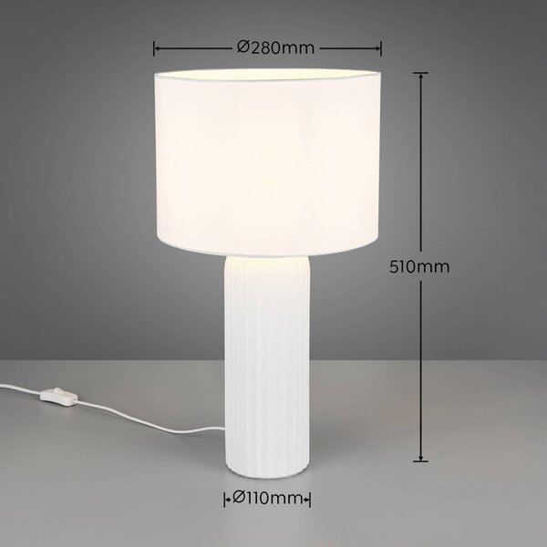 Reality Leuchten Stolní lampa Blair, výška 51 cm, bílá, E27, keramika, Bílá / opál, Obývací pokoj / jídelna, Keramika, Moderní